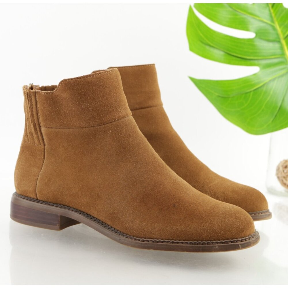 Franco Sarto Womens Hawk Boots Size 10 Camel Tan Suede Booties Low Block Heel